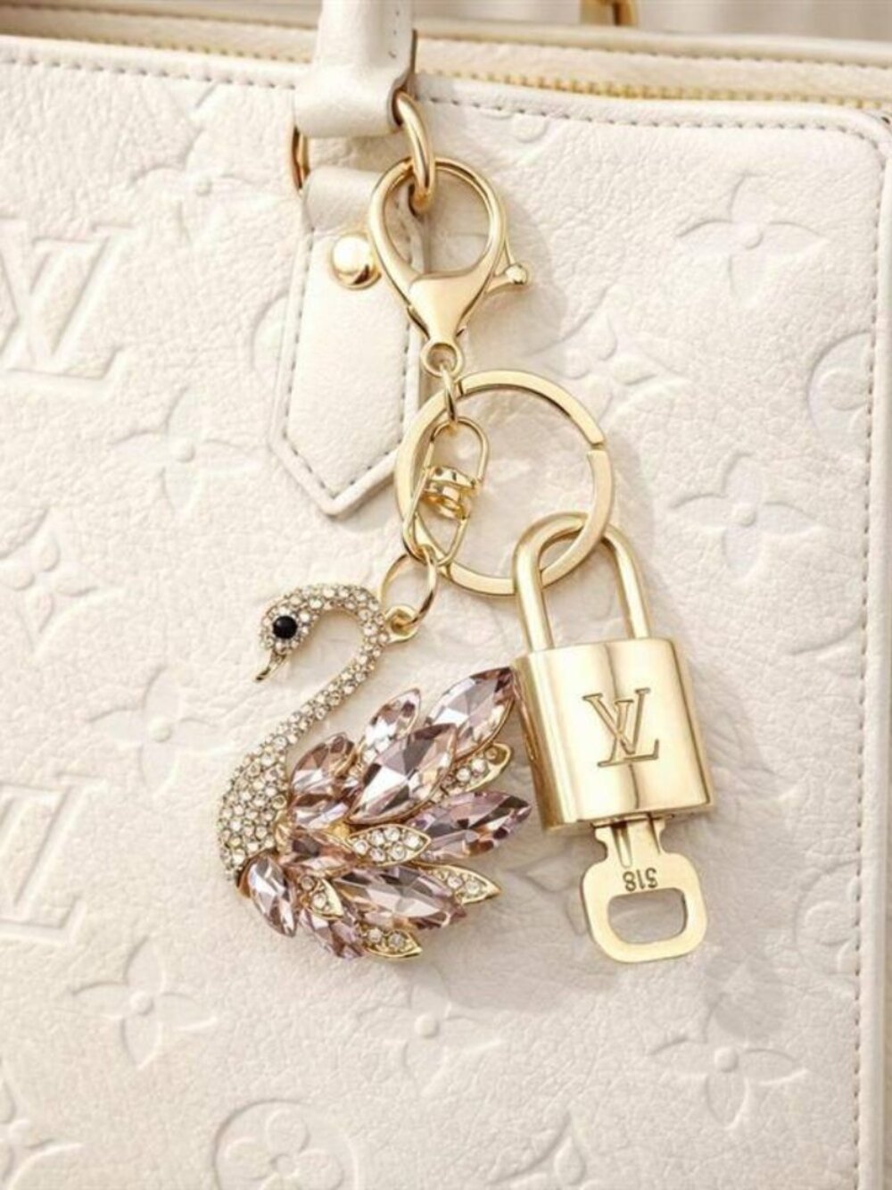 Louis Vuitton Gold Padlock Key 🔒 Authentic LV Charm + Unbranded Swan Keychain